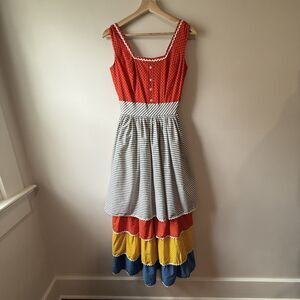 Vintage Handmade Prairie Tiered Cotton Dress / Ric-Rac, Fitted Folk Cottagecore